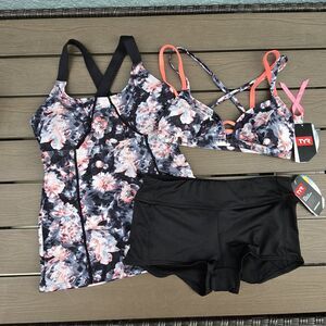 TYR Women Padma Floral/Black Emma Tank & Cara Top & Casey Shorts Sz S NEW Sample
